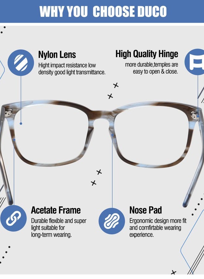 DUCO Retro Square Blue Light Glasses For Men Blue Ray Blocking Glasses Computer Gaming Glasses Nylon Lens Acetate Frame Blue 8302 - Image 3