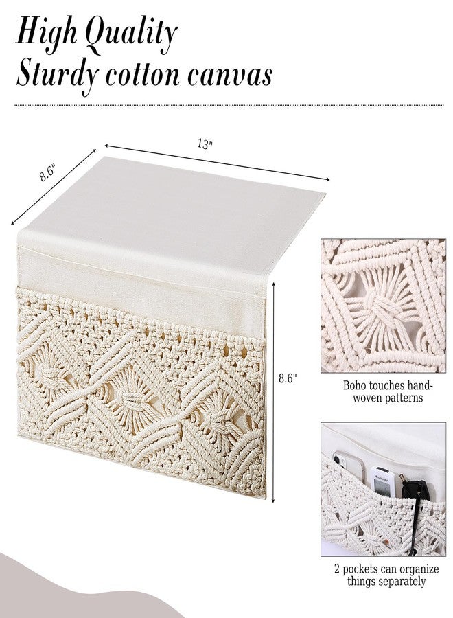 JaGely 2 Pcs 17.3 x 13 Inch Macrame Bedside Caddy Storage Organizer Hanging Boho Remote Control Holder Bedside Storage Basket for Home Couch Tablet Magazine Holder for TV Remote Control Living Room - Image 2