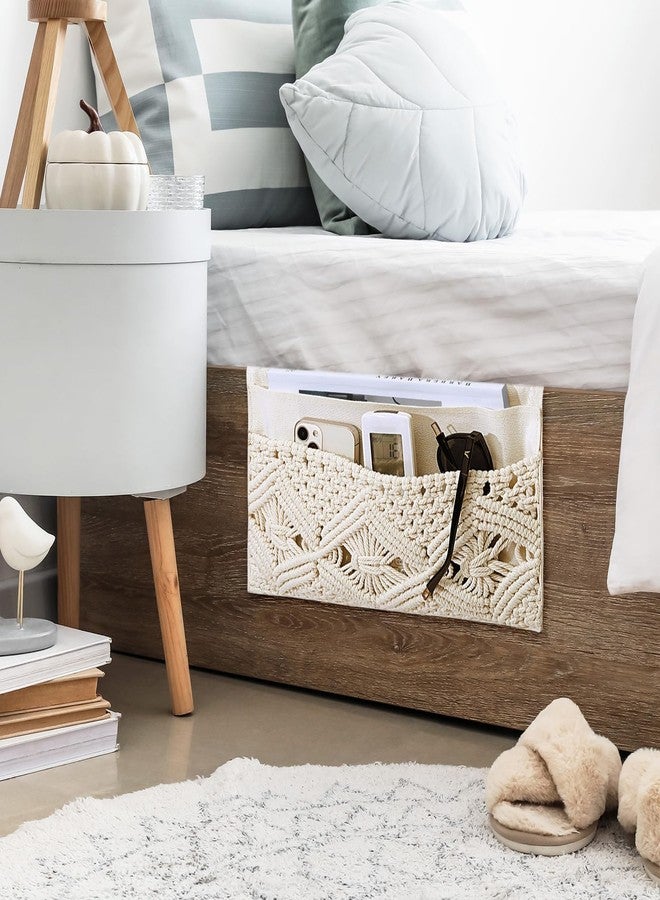 JaGely 2 Pcs 17.3 x 13 Inch Macrame Bedside Caddy Storage Organizer Hanging Boho Remote Control Holder Bedside Storage Basket for Home Couch Tablet Magazine Holder for TV Remote Control Living Room - Image 3