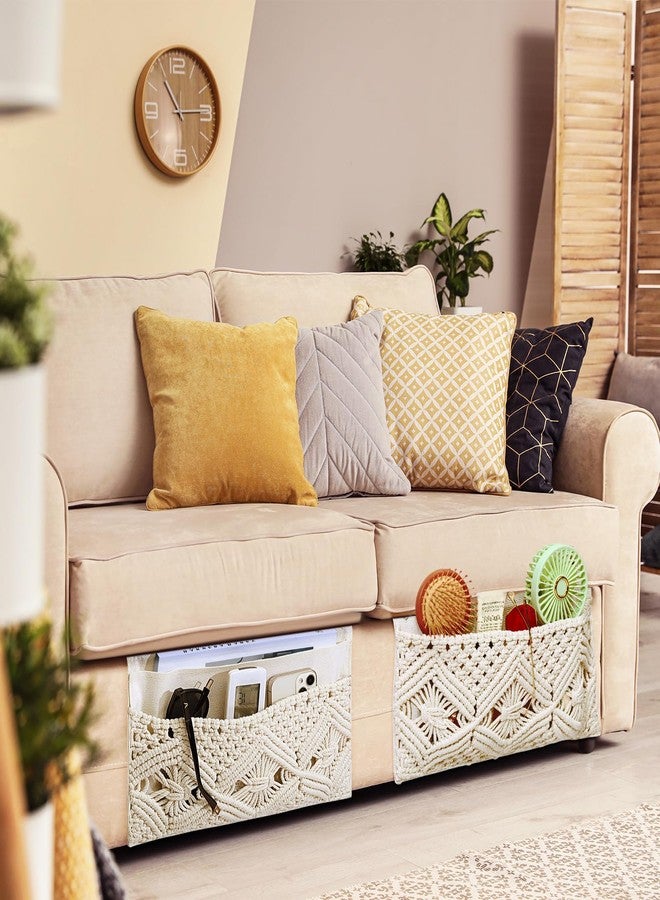 JaGely 2 Pcs 17.3 x 13 Inch Macrame Bedside Caddy Storage Organizer Hanging Boho Remote Control Holder Bedside Storage Basket for Home Couch Tablet Magazine Holder for TV Remote Control Living Room - Image 4