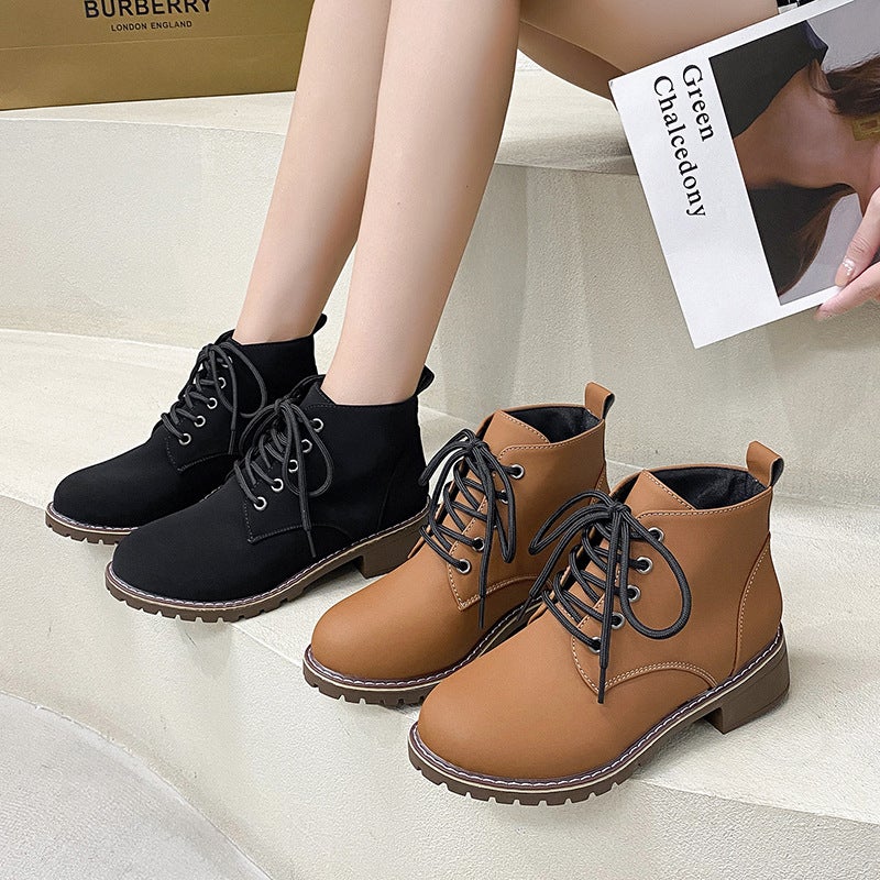 2024 autumn and winter new casual Joker solid color thick heel front lace Martin boots foreign trade classic plus size boots cross-border - Image 2