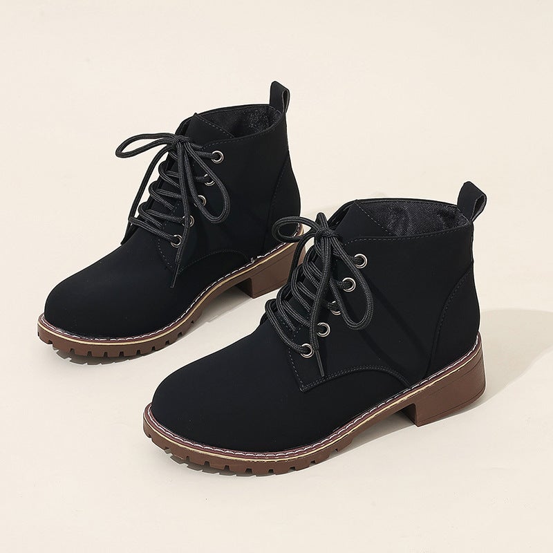 2024 autumn and winter new casual Joker solid color thick heel front lace Martin boots foreign trade classic plus size boots cross-border - Image 1