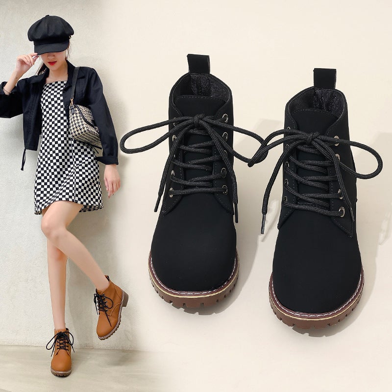 2024 autumn and winter new casual Joker solid color thick heel front lace Martin boots foreign trade classic plus size boots cross-border - Image 3