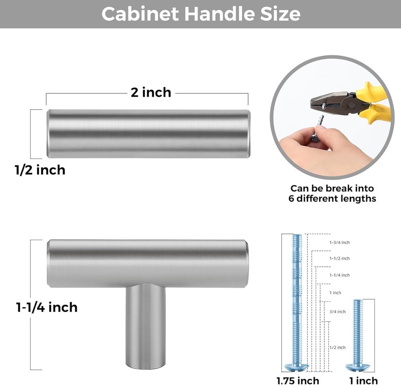 Ravinte Decor 30 Pack Brushed Nickel Cabinet Knobs - Kitchen Silver Pulls for Drawer Stainless Steel Dresser Hardware 2in Length Single Hole T Bar, RDT50LS30 - Image 3