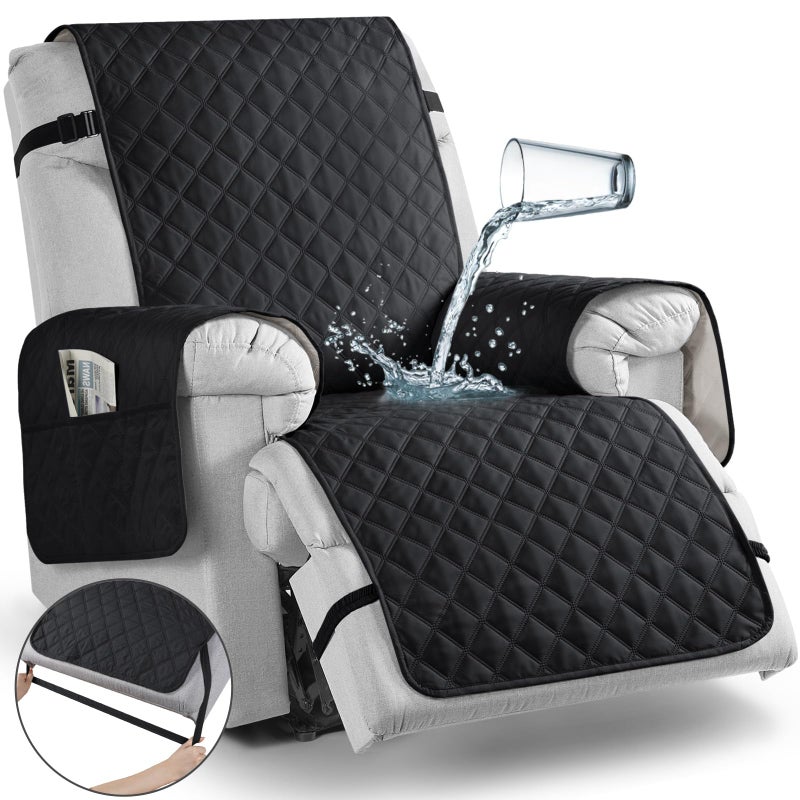 TAOCOCO NonSlip Recliner Chair Cover Sofa Slipcover Pet Cover for Small Recliner Chair with Elastic Straps Washable Reclining Chair Cover Recliner Furniture Protector 23 Small Black