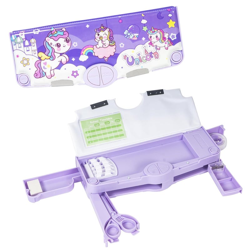 Wish key Unicorn Theme Pencil Box for Kids, Multifunctional Magnetic Box, Return Gifts for Kids,Pencil Holder, Built-in Sharpener and Accessories, Storage Compartments(Purple) - Image 1