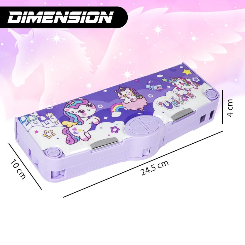 Wish key Unicorn Theme Pencil Box for Kids, Multifunctional Magnetic Box, Return Gifts for Kids,Pencil Holder, Built-in Sharpener and Accessories, Storage Compartments(Purple) - Image 3