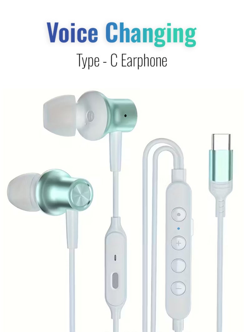 Arabash Type-C Wired Voice-Changing Earphones, Intra-Auricular Karaoke Buds with Sound Card and Volume Control Buttons for Multi-Mood Effects, Suitable for Live Streaming & Recording Singing, 3D Stereo HIFI Quality Gaming Music Vocal Proactive Noise Cancelling - Image 1