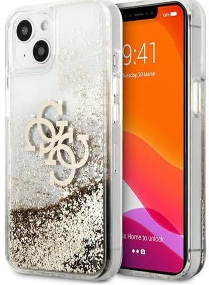 GUESS Guess Liquid Glitter Case 4G Electroplated Logo For Iphone 13 Mini (5.4 Inches) - Gold - Image 1