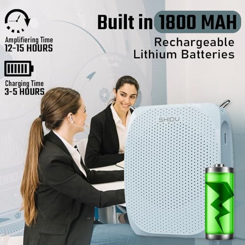 SHIDU S258 Upgraded Portable Rechargeable Voice Amplifier with Wired Neckband Microphone, Supports AUX, USB, & Micro-SD Card Input for Teachers, Tour Guides with Type C Charging Cable|Blue - Image 5