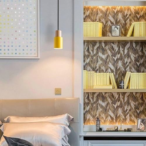Groeien Cylindrical Color Metal Chandelier Elegance Small Wood Pendant Hanging Light for Kitchen Island, Indoor Metal Hanging Light, Living Room Bedroom Bedside Table (Yellow) - Image 4