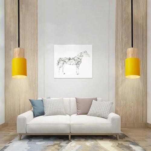 Groeien Cylindrical Color Metal Chandelier Elegance Small Wood Pendant Hanging Light for Kitchen Island, Indoor Metal Hanging Light, Living Room Bedroom Bedside Table (Yellow) - Image 3