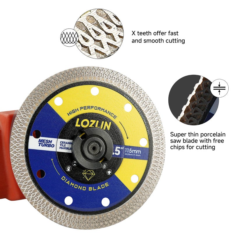 LOZLIN 3-Pack 4.5" Diamond Multi-Purpose Saw Blades - Heavy Duty Angle Grinder Discs for Cutting Marble/Quartz/Stone/Tile/Metal/Plastic (Black Rippled, 3) - Image 4