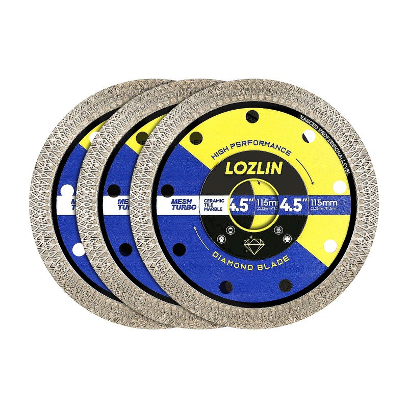 LOZLIN 3-Pack 4.5" Diamond Multi-Purpose Saw Blades - Heavy Duty Angle Grinder Discs for Cutting Marble/Quartz/Stone/Tile/Metal/Plastic (Black Rippled, 3) - Image 1