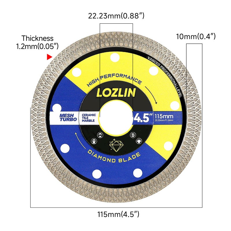 LOZLIN 3-Pack 4.5" Diamond Multi-Purpose Saw Blades - Heavy Duty Angle Grinder Discs for Cutting Marble/Quartz/Stone/Tile/Metal/Plastic (Black Rippled, 3) - Image 2