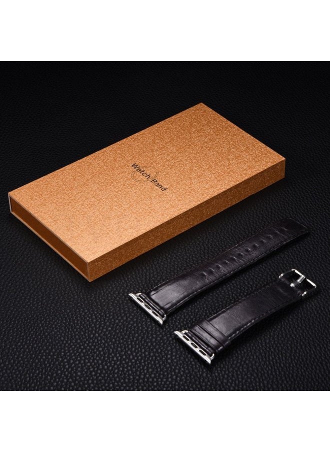 Generic - For Apple Watch Apple Watch Strap IWatch Crazy Horse Pattern Genuine Leather With Wooden Box Packaging-Color:Note That The Option Above Is Square Tail And The Option Below Is Round Tail. - Image 1