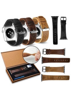 For Apple Watch Apple Watch Strap IWatch Crazy Horse Pattern Genuine Leather With Wooden Box Packaging-Color:Note That The Option Above Is Square Tail And The Option Below Is Round Tail.