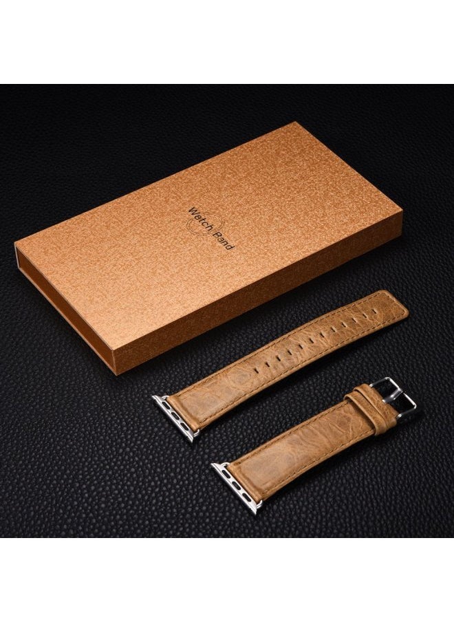 Generic - For Apple Watch Apple Watch Strap IWatch Crazy Horse Pattern Genuine Leather With Wooden Box Packaging-Color:Note That The Option Above Is Square Tail And The Option Below Is Round Tail. - Image 1