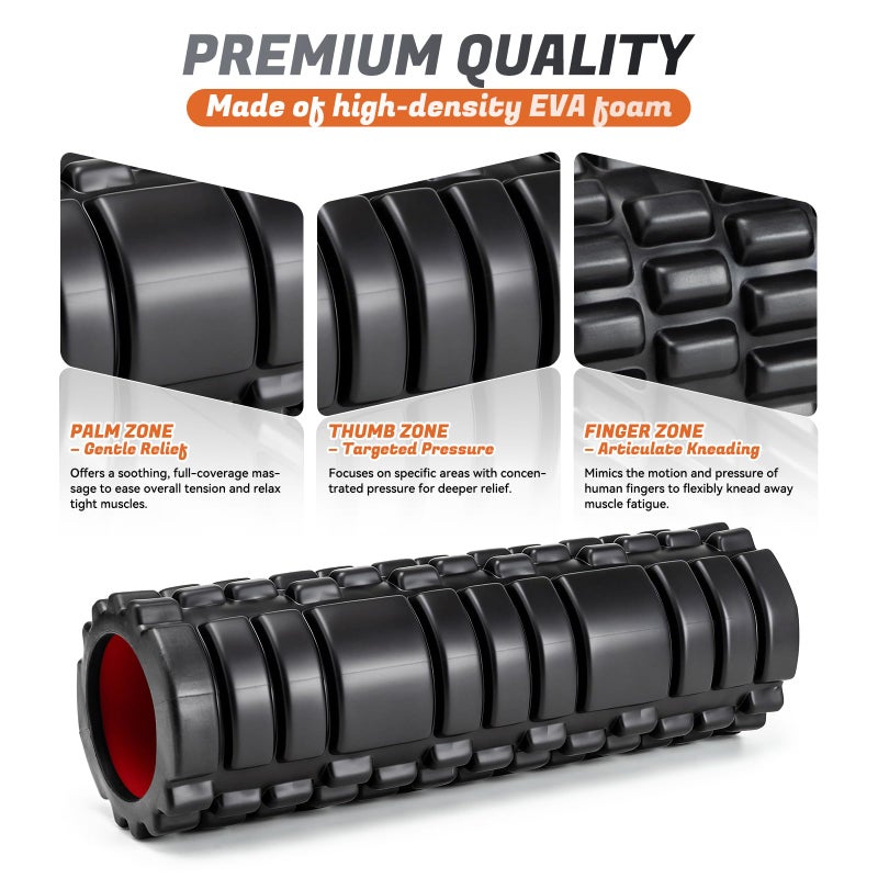Zmarthumb Foam Roller for Deep Tissue Massager, 18" Trigger Point Foam Roller, Patented Exercise Roller for Muscle Recovery, Physical Therapy, Improves Mobility, Fitness, Yoga and Pilates (Black) - Image 3