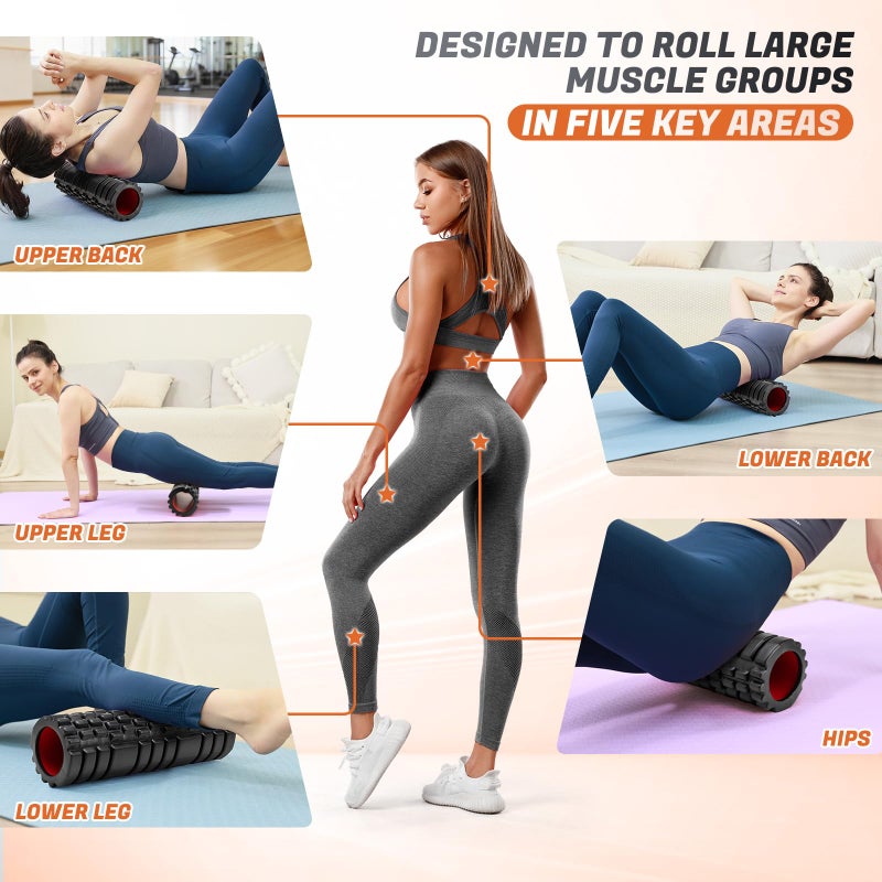 Zmarthumb Foam Roller for Deep Tissue Massager, 18" Trigger Point Foam Roller, Patented Exercise Roller for Muscle Recovery, Physical Therapy, Improves Mobility, Fitness, Yoga and Pilates (Black) - Image 5