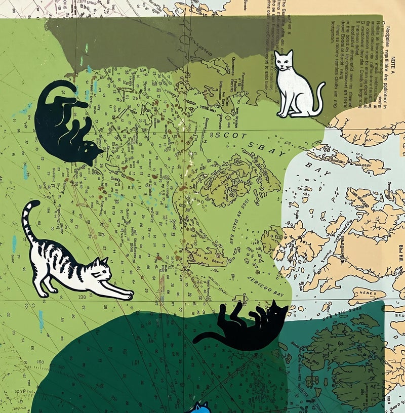 TNESSENTIAL Cat Map Print – Vintage Nautical Chart Art, Woodcut Cat Poster, Coastal Eclectic Decor, Surreal Feline Artwork, Quirky Animal Wall Art - Image 2