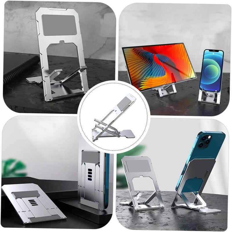 Adjustable Aluminium Alloy Tablet Support and Phone Holder Desktop Stand Portable Folding Bracket for Smartphones and Tablets Silver - Image 3