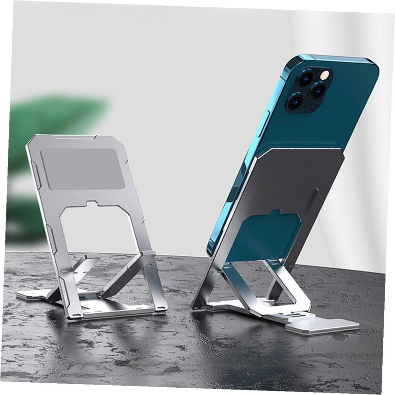 Adjustable Aluminium Alloy Tablet Support and Phone Holder Desktop Stand Portable Folding Bracket for Smartphones and Tablets Silver - Image 4