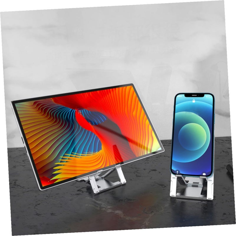 Adjustable Aluminium Alloy Tablet Support and Phone Holder Desktop Stand Portable Folding Bracket for Smartphones and Tablets Silver - Image 5