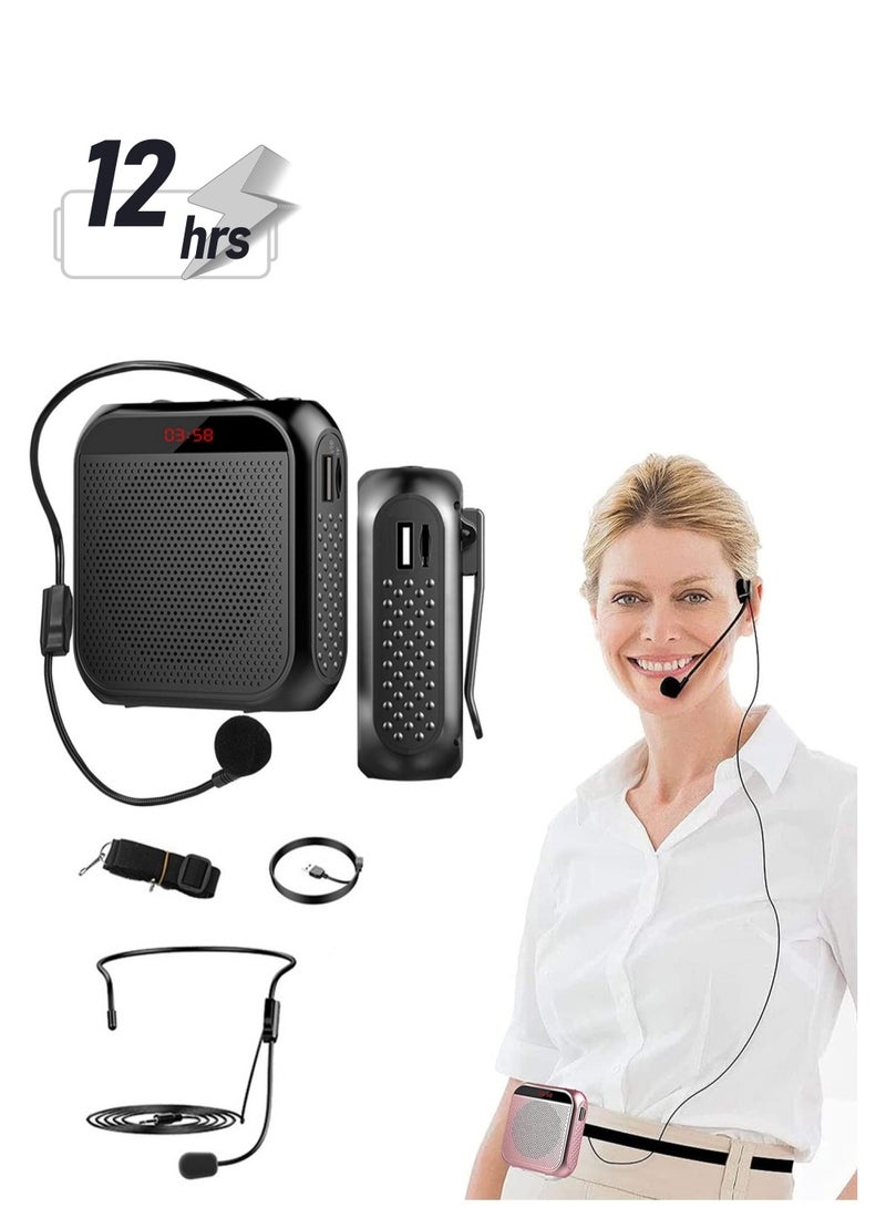 Voice Amplifier with Wired Microphone Headset, Portable Rechargeable PA System Speaker Personal Microphone Speech Amplifier, Loudspeaker for Teachers, Tour Guides/Coaches Metting/Yoga/Fitness (Black) - Image 1