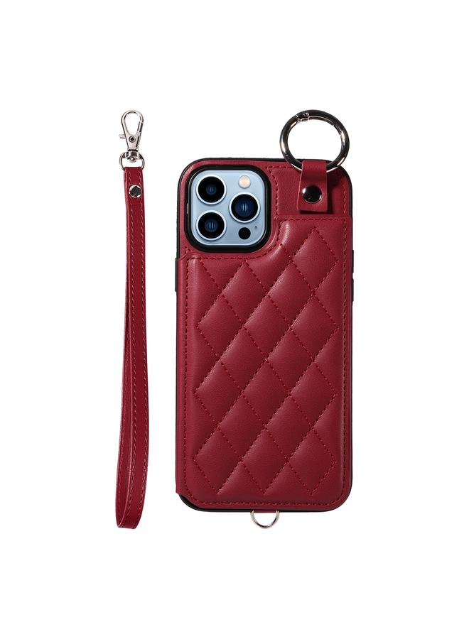Zaboon Case For iPhone 13 Pro Max Rhombic Texture Card Bag Phone Case with Short Lanyard - Image 1