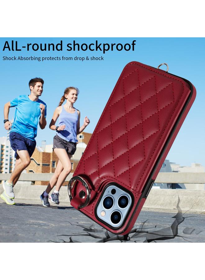 Zaboon Case For iPhone 13 Pro Max Rhombic Texture Card Bag Phone Case with Short Lanyard - Image 2