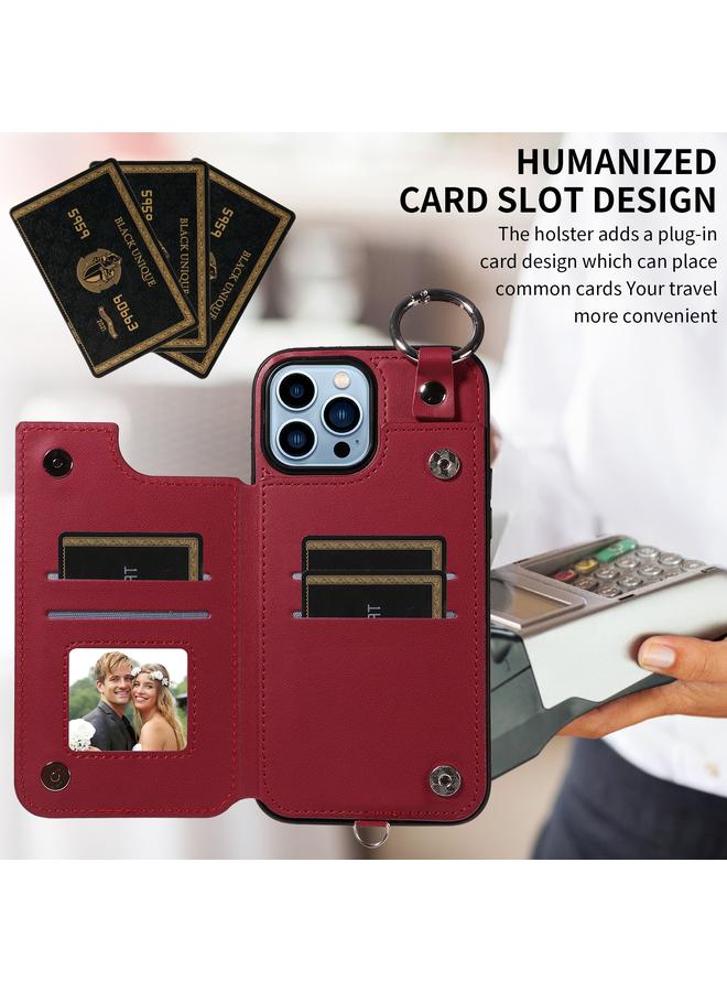 Zaboon Case For iPhone 13 Pro Max Rhombic Texture Card Bag Phone Case with Short Lanyard - Image 4