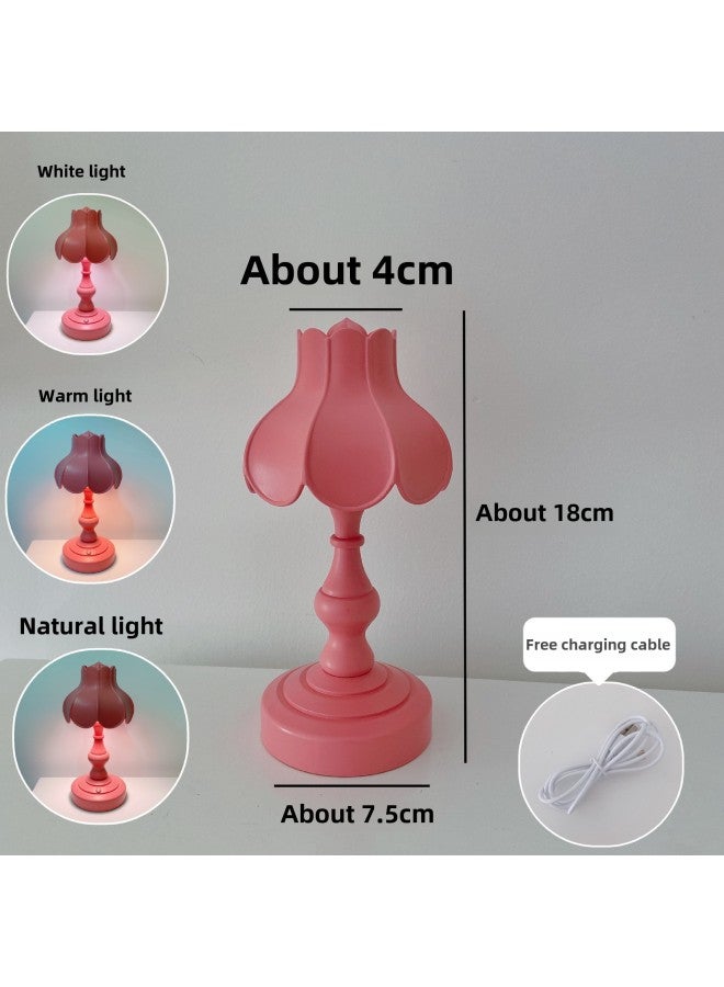 Vintage Table Lamp Ins Lotus Leaf Nightlight Cute Girl Romantic Bedroom Creative Lighting Nordic Style Mini Luminous-Colour:Red Lotus Leaf Lamp/three-tone Lighting  - Image 1