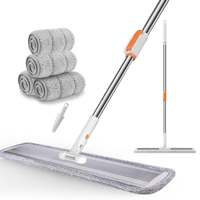 SUNKI 32-Inch Microfiber Flat Mop for Floor Cleaning - Commercial Wide Mop with 360Â° Rotation, Stainless Steel Handle & 4 Reusable Washable Pads - for Hardwood, Laminate, Tile, Dust and Wet Mopping - Image 1