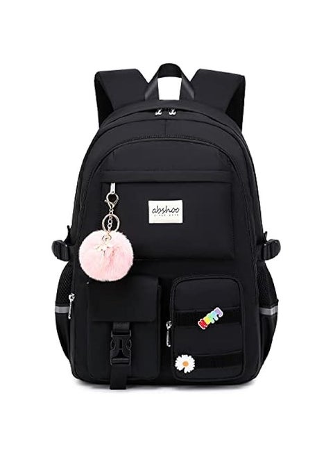 Black Big Student Laptop Backpack for College Women High School Teen Girls Bookbag Travel Daypack