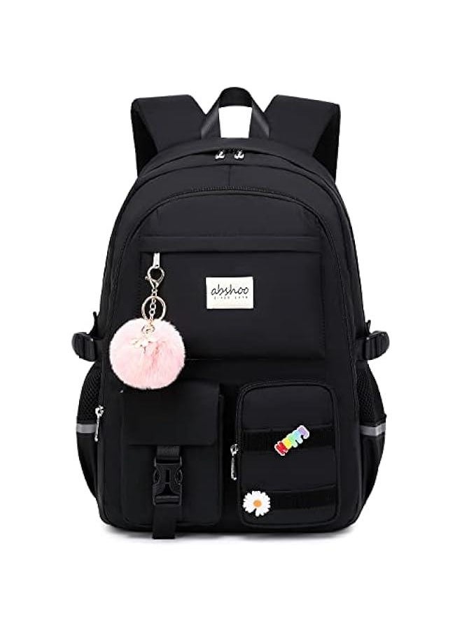 Arabest - Black Big Student Laptop Backpack for College Women High School Teen Girls Bookbag Travel Daypack - Image 1