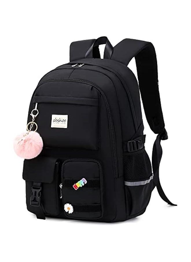 Arabest - Black Big Student Laptop Backpack for College Women High School Teen Girls Bookbag Travel Daypack - Image 1