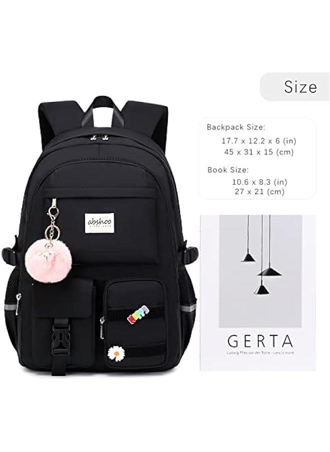 Arabest - Black Big Student Laptop Backpack for College Women High School Teen Girls Bookbag Travel Daypack - Image 1