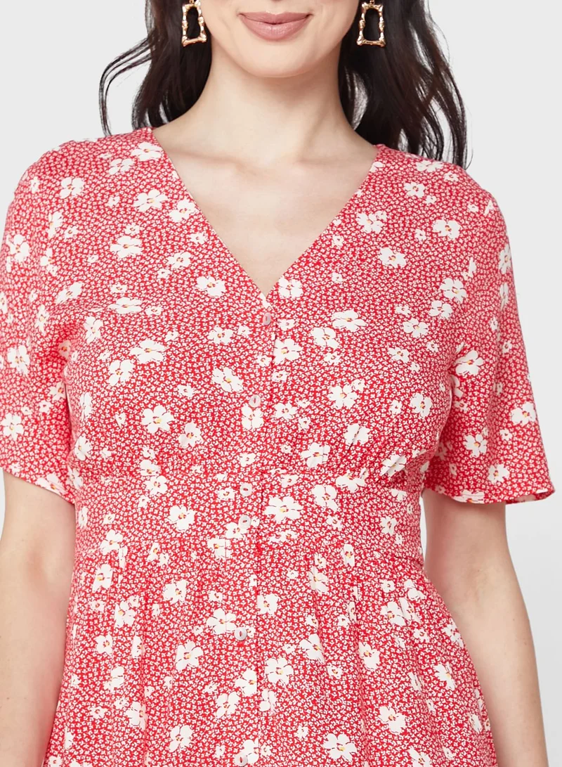 ONLY Floral Printed Button Detail Dress