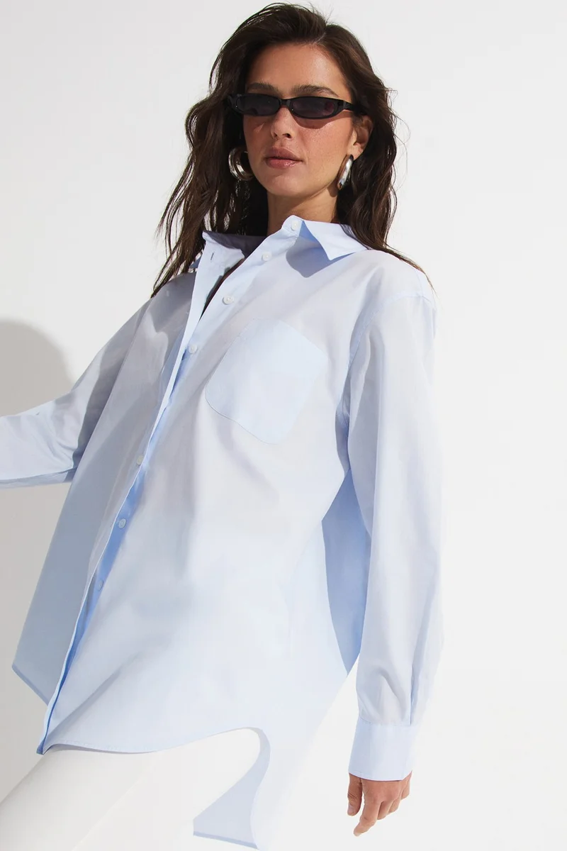 JUNE Loose Cut Blue Cotton Shirt