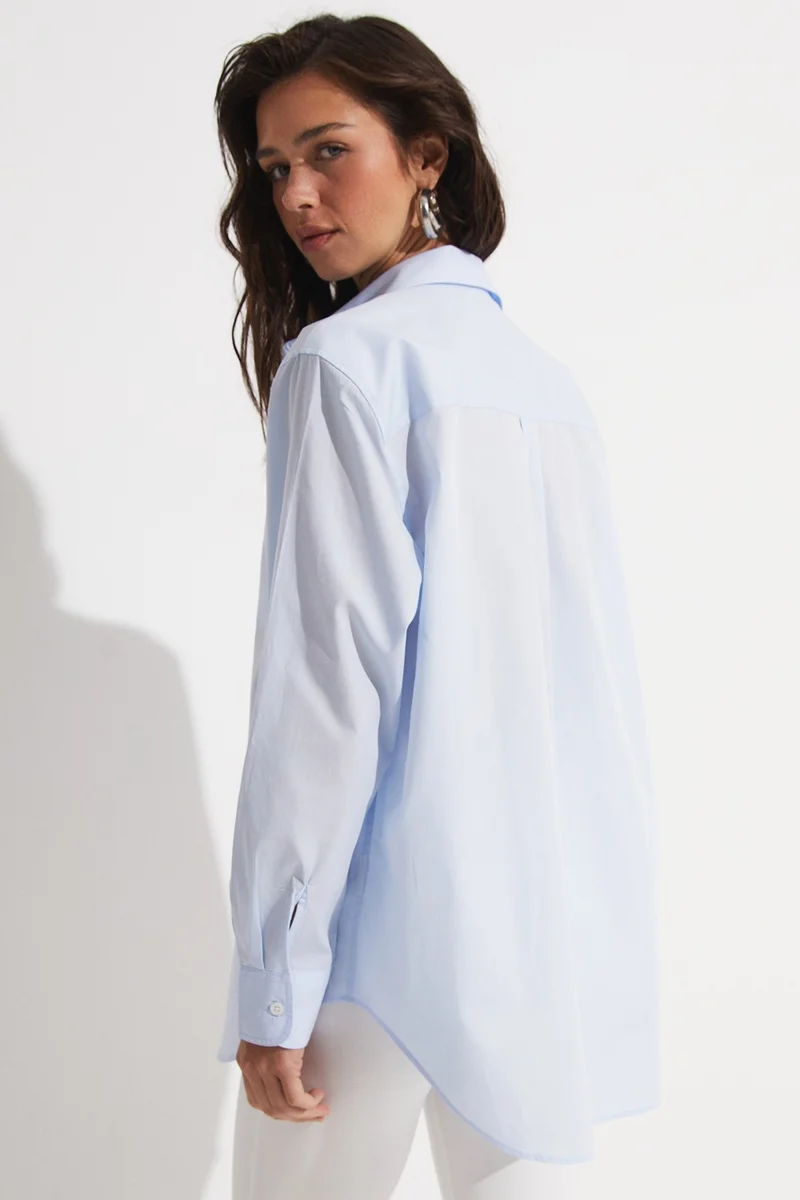 JUNE Loose Cut Blue Cotton Shirt