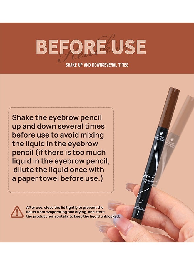 HelloKiss Liquid Eyebrow Pen, 2-In-1 Dual-Ended Ink Pen, 2-In-1 Dual-Ended Eyebrow Pencil with 4-Prong Micro Fork Tip Applicator & Precise Brush Tip Creates Natural Eyebrows, Dark Brown, 1ml+1ml - Image 2