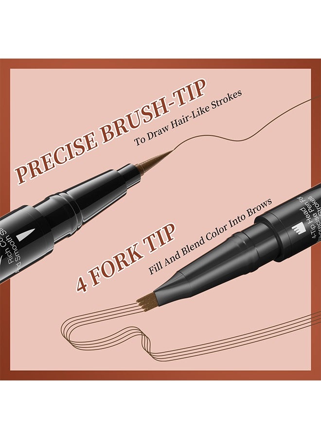 HelloKiss Liquid Eyebrow Pen, 2-In-1 Dual-Ended Ink Pen, 2-In-1 Dual-Ended Eyebrow Pencil with 4-Prong Micro Fork Tip Applicator & Precise Brush Tip Creates Natural Eyebrows, Dark Brown, 1ml+1ml - Image 3