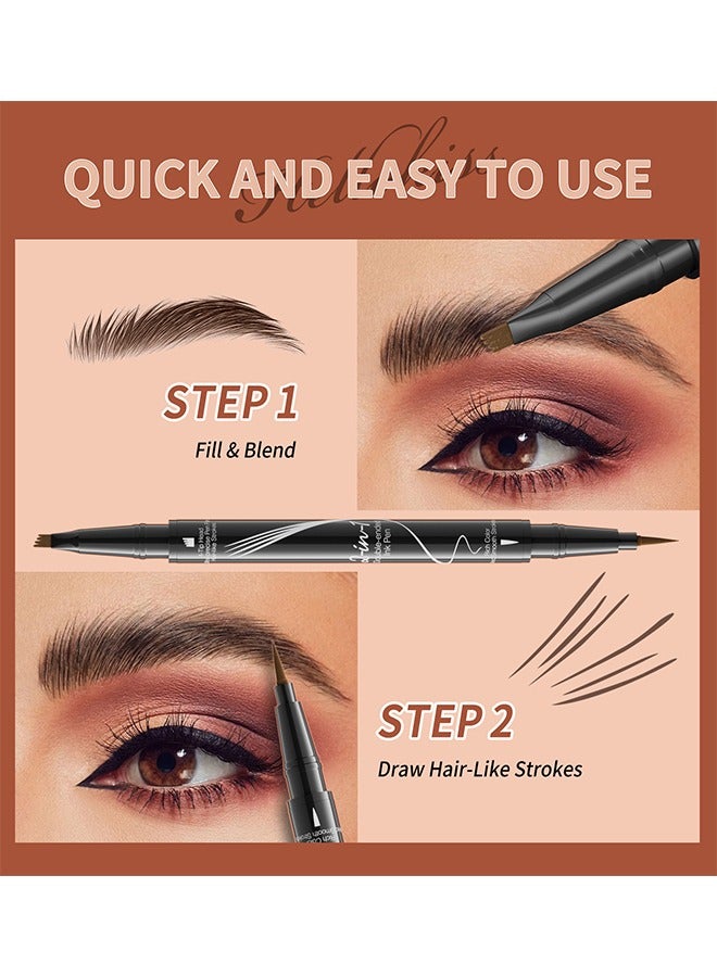 HelloKiss Liquid Eyebrow Pen, 2-In-1 Dual-Ended Ink Pen, 2-In-1 Dual-Ended Eyebrow Pencil with 4-Prong Micro Fork Tip Applicator & Precise Brush Tip Creates Natural Eyebrows, Dark Brown, 1ml+1ml - Image 4