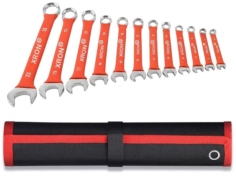 X RON Combination Spanner Wrench Set, Combination Spanner Set 6mm To 22 mm,12-Piece,Chrome Vanadium Steel, with Rolling Pouch,Red Color (With Bag) - Image 5