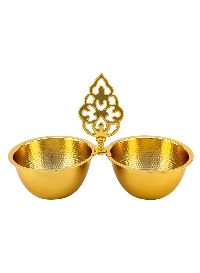Shallow Gold Nut Bowl with Handle – Elegant Serving for Nuts, Candy & Desserts - Image 1