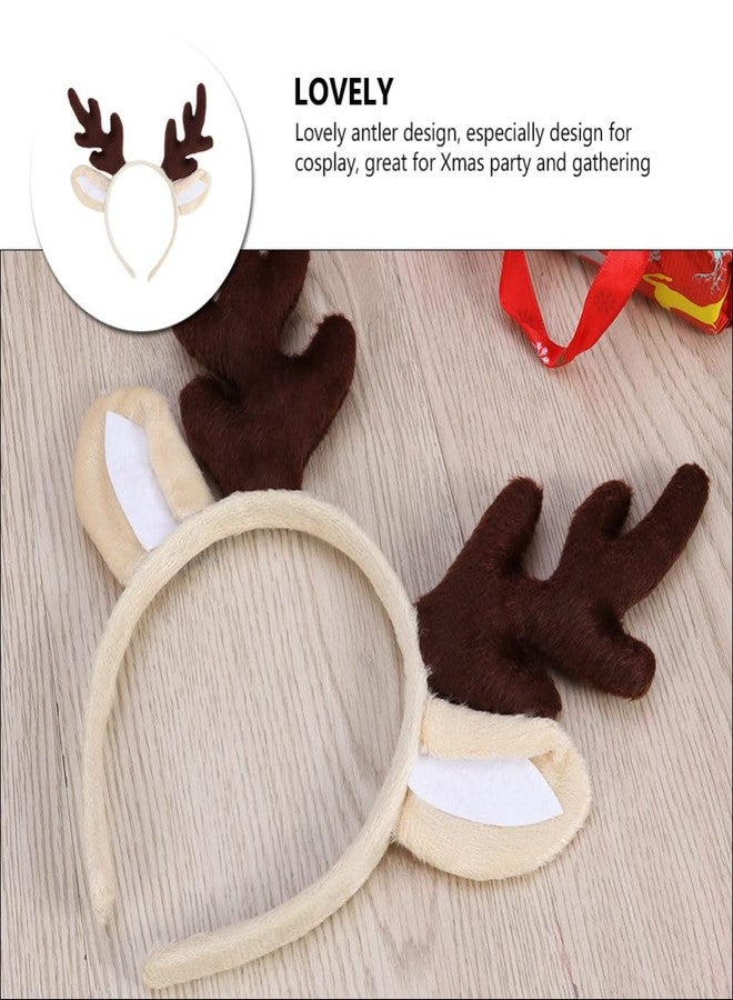 Sewroro Antler Headband, Reindeer Antler Hair Hoop Reindeer Headband with Plush Ears Elk Headwear for Christmas Birthday Costume Party - Image 2
