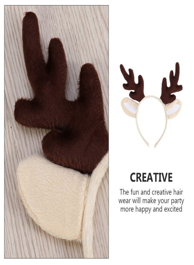 Sewroro Antler Headband, Reindeer Antler Hair Hoop Reindeer Headband with Plush Ears Elk Headwear for Christmas Birthday Costume Party - Image 5