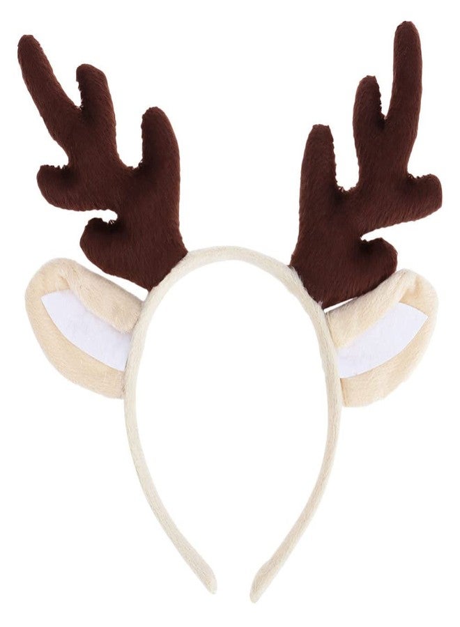 Sewroro Antler Headband, Reindeer Antler Hair Hoop Reindeer Headband with Plush Ears Elk Headwear for Christmas Birthday Costume Party - Image 1