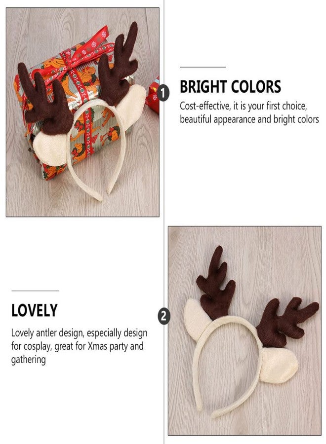 Sewroro Antler Headband, Reindeer Antler Hair Hoop Reindeer Headband with Plush Ears Elk Headwear for Christmas Birthday Costume Party - Image 3
